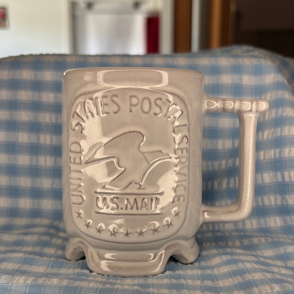 Frankoma Cream-White U.S. Mail Embossed Ceramic Mug